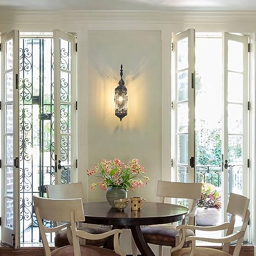 Image of Vintage Wall Sconce with Glass Shade, Rustic Black Farmhouse Wall Light Fixture, Antique Gothic Decorative Metal Wall Lamp for Hallway, Bedroom, Living Room, Entryway, Mirror