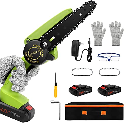 Mini Motosierra Bateria 6 Pulgadas, EUBSWA Eléctrica Motosierra de Mano Pequeñas Sierra Podar Bateria, para Cortar árboles de Jardín y Cortar Madera, Verde Cover