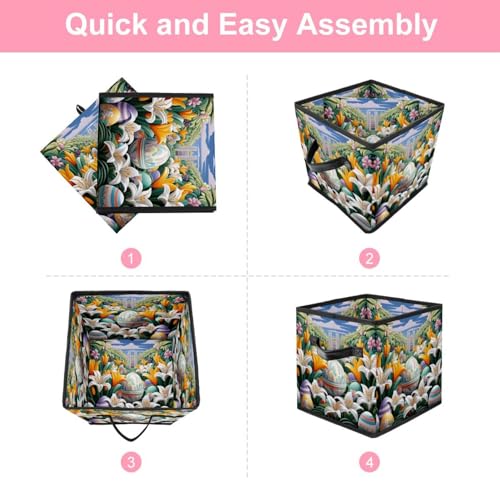 Caja de almacenamiento plegable con asas de cuero organizador para armario 10.8x10.5x10.6" 7