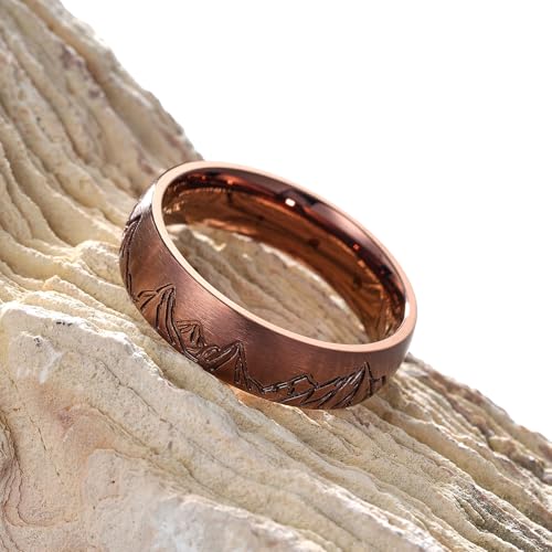 King Will 316L Stainless Steel Wedding Ring for Men Women-6/8mm Nature Collection with Mountain, Waves, Sunrise, Forest Pattern Multicolor Available Comfort Fit Size 7-143