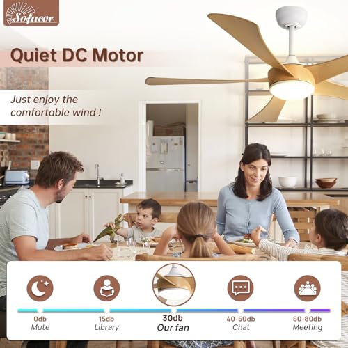 Sofucor 52-Inch Modern Ceiling Fan with Remote and Dimmable LED Light for Indoor and Outdoor Use