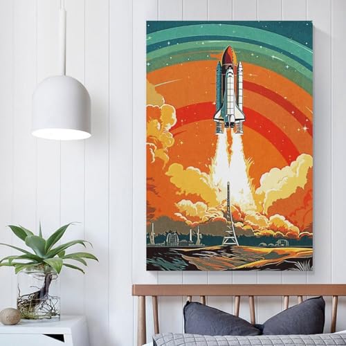 Œuvres d'art sur toile univers fusée POLIUAWS tableau de salon