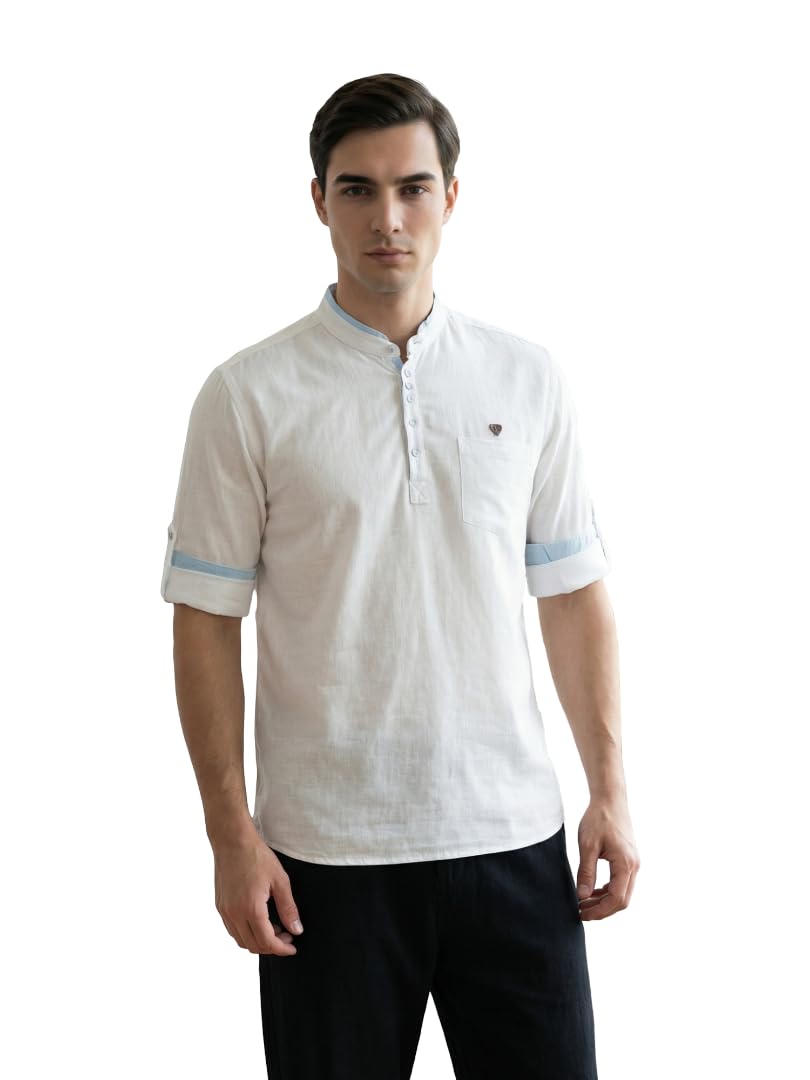 kuons avenue Men’s Linen Cotton Short Kurta | Tailored Fit, Mandarin Collar | Perfect for Casual and Festive Occasions-picture-31