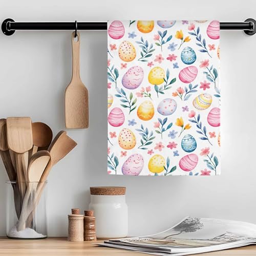 Image of Easter Kitchen Towels Easter Eggs Colorful HHand Towels Spring Flower Seasonal Spring Decoration Dish Towel Soft Absorbent Quick Drying 3 Pack Dish Cloths 18x28 Inch