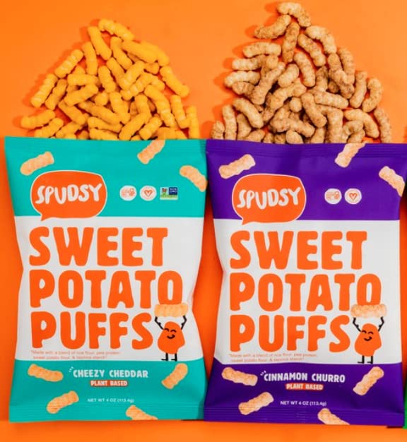 Miniatura 5 de Spudsy Bocadillos de batata  Snacks veganos sin gluten  A base de plantas, sin alérgenos, sin OMG, aperitivo de superalimentos  Churro de canela +
