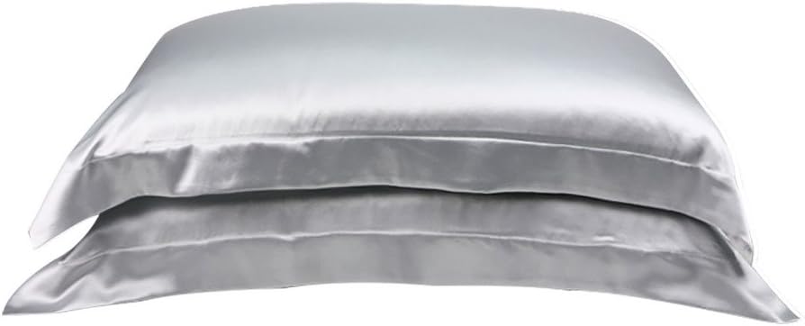VANSILK 19 Momme Double-Side 100% Mulberry Silk Pure Color Oxford Silk Pillowcase Standard 20" x 30"(51x76cm) Silvergray 1pc