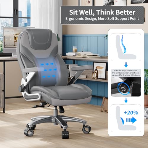 Image of Big and Tall Office Chair with 5D Arms, Fabric & PU Leather Heavy Duty Desk Chair, Adjustable Lumbar Support & Height, Tilt Function, High Back Ergonomic Executive Computer Chair