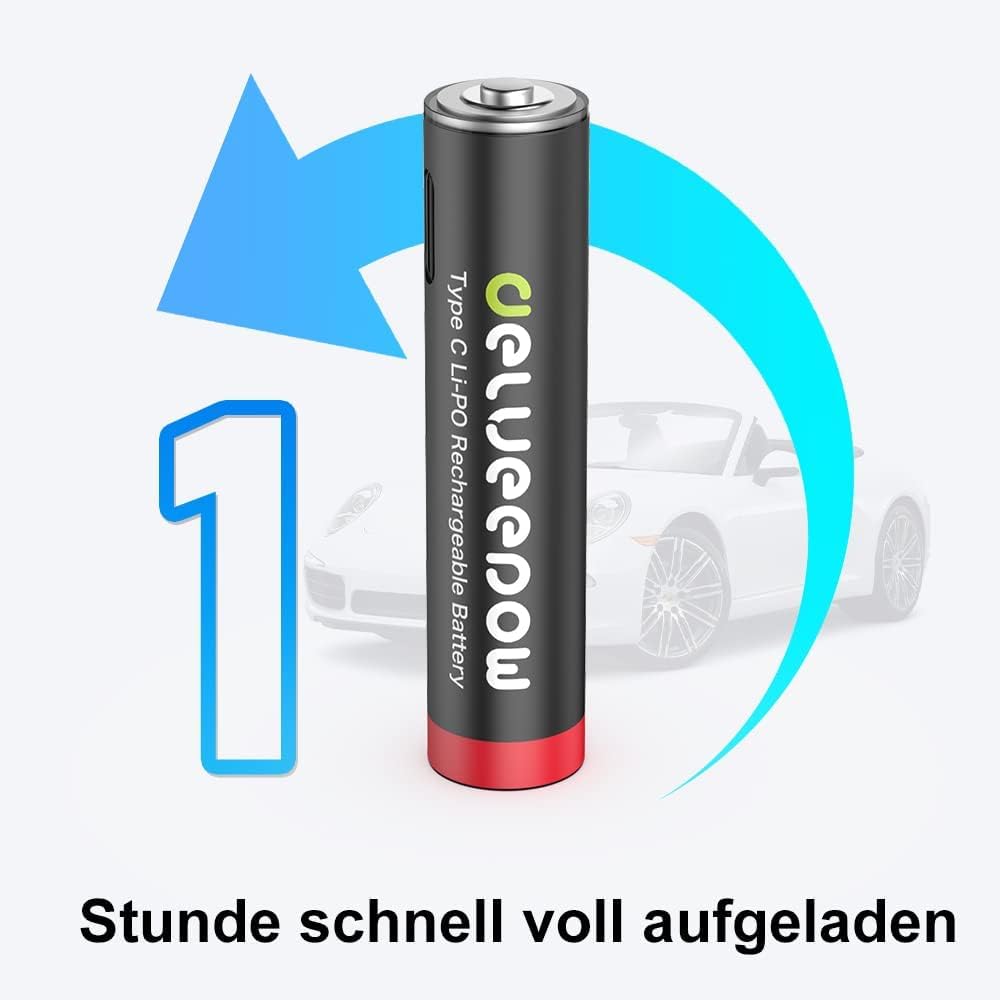 Akumulatory litowe USB-C AAA do ponownego ładowania, 1,5 V 1200 mWh USB baterie AAA z kablem do ładowania USB-C 4 w 1, szybkie ładowanie 1 godzina, 1500 cykli pracy, 16 sztuk