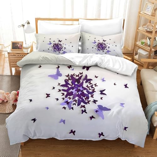 Housse de couette papillon violet lit simple 135x200 ado