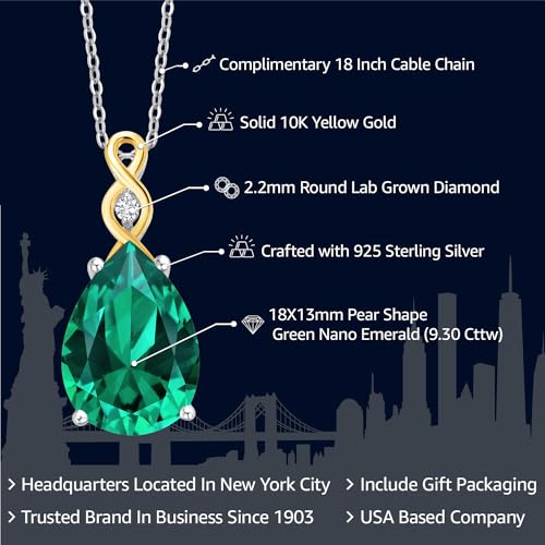 Gem Stone King Teardrop Necklace For Women | 925 Sterling Silver and 10K Yellow Gold | Gemstone Birthstone and White Lab Grown Diamond | Design By Keren Hanan | With 18 Inch Chain2