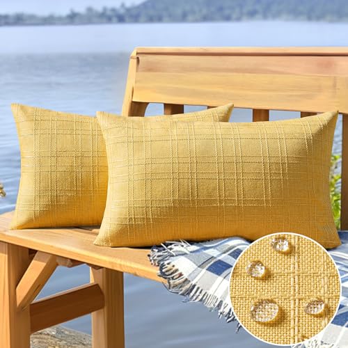 MIULEE Outdoor Waterproof Throw Pillow Covers Decorative Farmhouse Water Resistant Cushion Covers for Tent Patio Garden Couch Sofa Pack of 2 12x20 Inch Yellow