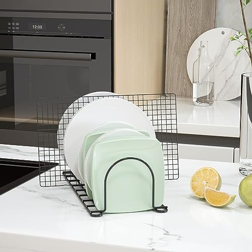 Image of Craft Expertise Black Countertop Kitchen Organizer Rack - 7-Slot Holder for Plates, Lids, Chopping Boards, Pans & Pots | Space-Saving Cookware Stand (14 inch x 8 inch x 8 inch)