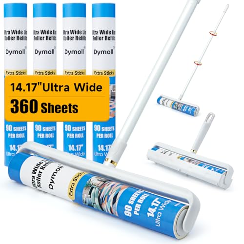 Dymoll 14.17 Large Lint Rollers for Pet Hair Extra Sticky 360 Sheets Roller with Long Handle for Cleaning Carpets Clothing Couch Furniture Wall Cleaner Mop Dust Remover