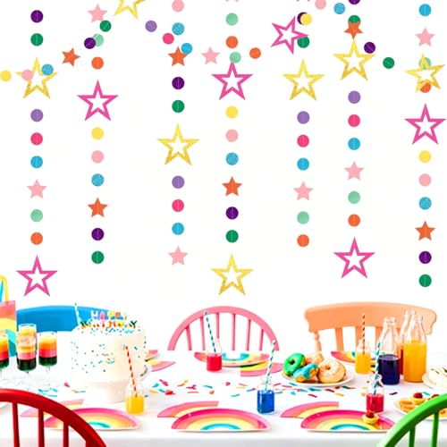 Image of Rainbow Hot-Pink Gold-Star Party-Decoration Garland - 52ft Red-Orange Green-Blue Purple Twinkle Little Star Streamers,Colorful Theme Boy Girl Kids Birthday Supplies, Baby Shower Decor Lasting Surprise