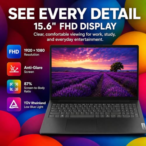 Image of Lenovo 2026 V15 Slim Laptop | 15.6 inch FHD Display | Efficient Intel Quad-Core Processor | 16GB DDR5 RAM | 512GB SSD | Wi-Fi 6 | Ethernet(RJ45) | Long Battery Life | Win 11 Pro | MS 365 for the Web