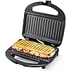 YASHE Panini Press Sandwich Maker, 750W Grill with Indicator Lights, Non-Stick Plates, Cool Touch Handle, Compact Design, Black (Plastic, Aluminum)