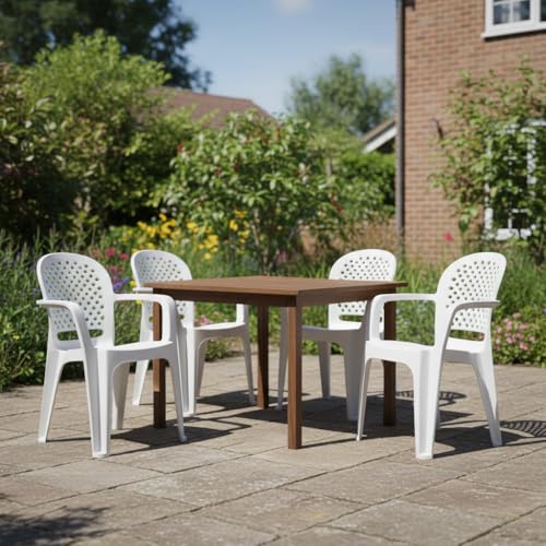Image of Cello Crystal Armrest Plastic Chair with Matt Finish | Chairs for Living Room, Garden, Home Indoor and Outdoor Use (Colour: White, Set of 4)