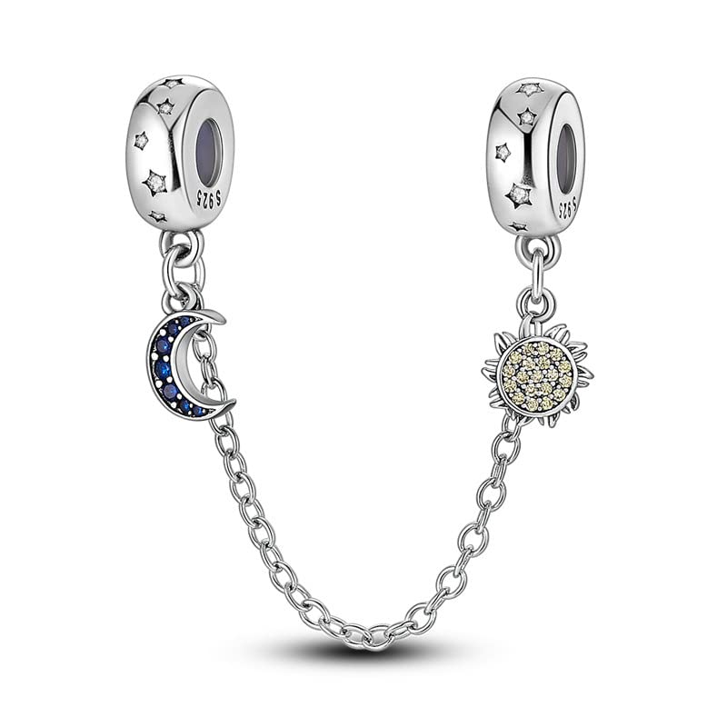 GenericM&S Safety Chain Stopper Dog Paw Mother Daughter Travel Sun Star Moon Charm Bead Pendant 925 Sterling Silver Compatible With Pandora Moments & European Bracelet