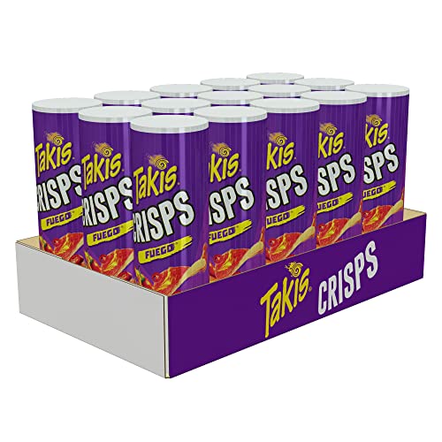 Takis Crisps Fuego Spicy Potato Crisps, Chili Pepper Lime Flavored Stackable Hot Chips, Multipack 15 Individual Cans, 5.5 Ounces Each #TOP13