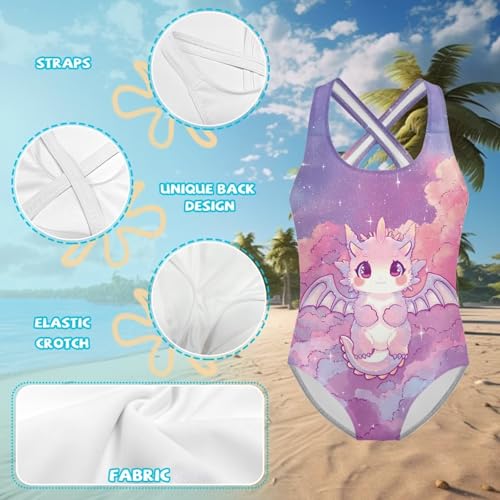Image of Girls One Piece Swimsuits Axolotl Cross Back Swimwear Beach Summer Quick Dry Beach Bathing Suit