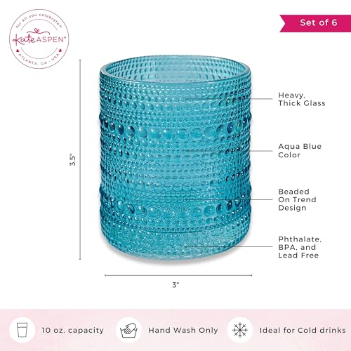 Image of Kate Aspen Hobnail Beaded Drinking Glasses Vintage Glassware Set | Cocktail Glass Set, Juice Glass, Water Cups | Makes A Great Hostess Gift, Gift for Newlyweds (Aqua Blue)
