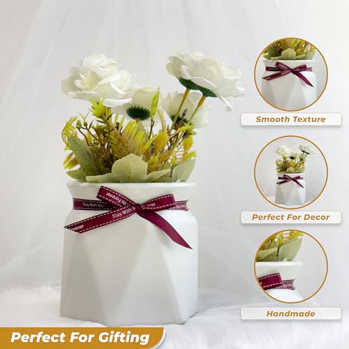 Image of Art Street Origami Flower Vase Without Flowers, Modern & Classic Decorative Flower Pot for Home Decor, Living Room & Office Decoration, Vintage Tabletop & Bookshelf Decor (White,Size:5X5 Inch)