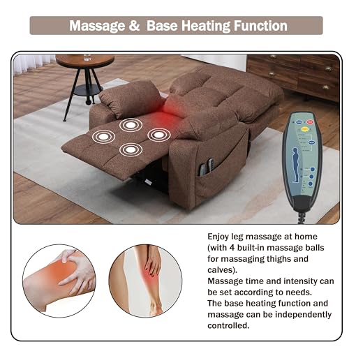 4 OKIN Motor Power Lay Flat Lift Recliner Chair for Elderly Adults Big and Tall Recliners with Heat Massage, Adjustable Head-Back-Lumbar-Leg-Support, Extended Footrest, 2 Cup Holders