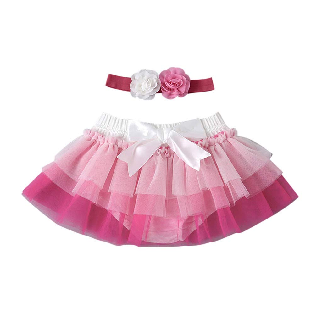 Infant Girl Tutu Skirt Baby Newborn Layered Princess Tulle Skirt with Headband Casual Skirt Birthday (Pink, 0-6 Months)