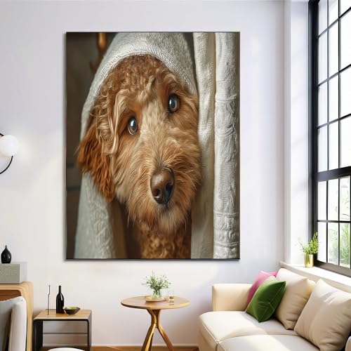 DLERFLOVR Cuadros Decoracion Lindo Golden Retriever Cuadro en Lienzo Fotografía Hiperrealista Decoracion Hogar Pared para Sala Comedor Oficina Dormitorio Pasillo - 60x90cm, Marrón