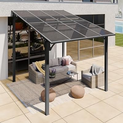 Shintenchi 10’x 8’ Gazebo for Patio,Hard Top Lean to Gazebo Pergola with UV Protection Roof,Large Wall-Mounted Heavy Duty Awnings for Patio, Decks, Backyard and More