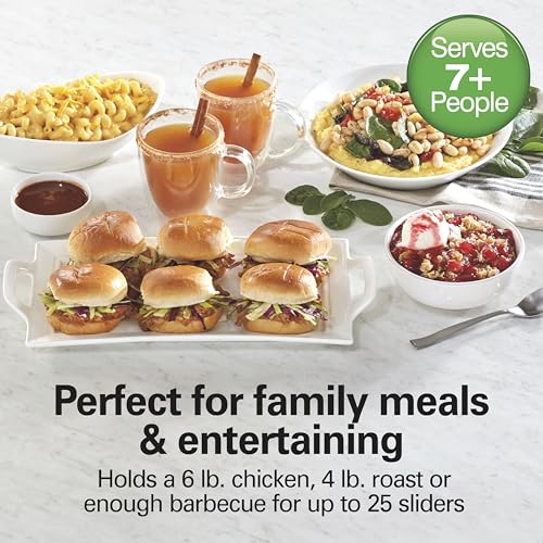 Hamilton Beach 6 Quart Slow Cooker with Space-Saving Folding Handles, 3 Heat Settings, Dishwasher Safe Stoneware Crock and Glass Lid, Black (33664)