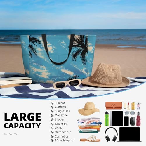 Hawaiian Print Large Beach Tote Bag Women Waterproof Sandproof Zipper Beach Tote Bag For Pool Gym Grocery Travel With Wet4