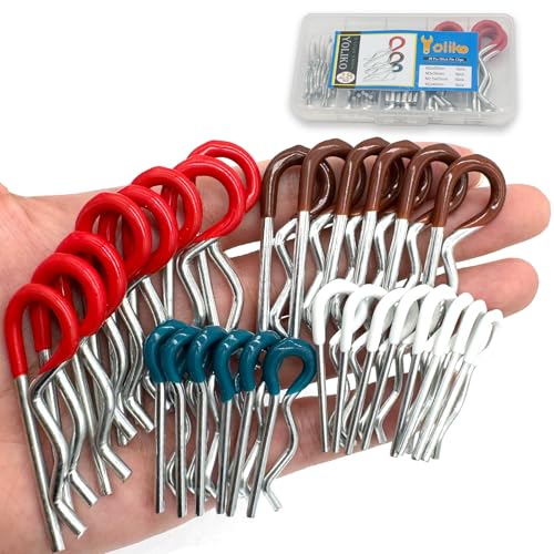 Image of 28 Pcs Hitch Pins Clip R Clips Spring Retaining Wire Hair Pins Cotter Pin Strong Spring Rubber-Coated Grip R Clip for Trailer Tractors Mower Carts Truck Pin Clip 4Sizes M3x60 M3x50 M2.5x45 M2x40