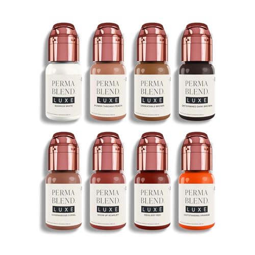 Perma Blend Luxe Vicky Martin Unstoppable Areola Tattoo Ink Set - Includes White, Peach, Coral, Brown, Scarlet, Dark Brown, Orange & Red Tattoo Ink - Microblading Kit (8 Ct, 0.5 oz Each)