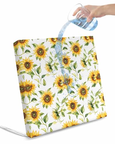 2 Pack Sunflower Waterproof Cushion Covers with Ties, Outdoor Patio Chaise Lounge Chair Seat Cushion Slip Covers Replacement(Only Cover) Farmhouse Flowers Summer Botanical 20