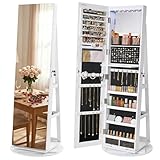 SONGMICS JJC007W01 Schmuckschrank mit Spiegel auf Füßen,...