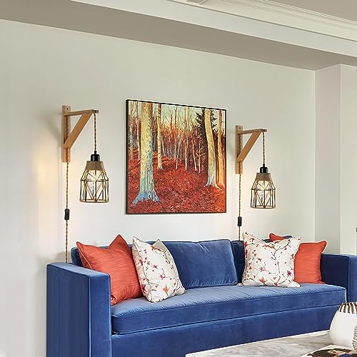 Industrial-Plug-in-Wall-Sconce-Set-of-2-with-82ft-Hemp-Rope-Cord-OnOff-SwitchFarmhouse-Wall-Light-with-Metal-Shade-and-Wood-Bracket-for-Bedroom-Living-Room Industrial Plug in Wall Sconce Set of 2 with 82ft Hemp Rope Cord OnOff SwitchFarmhouse Wall Light with Metal Shade and Wood Bracket for Bedroom Living Room