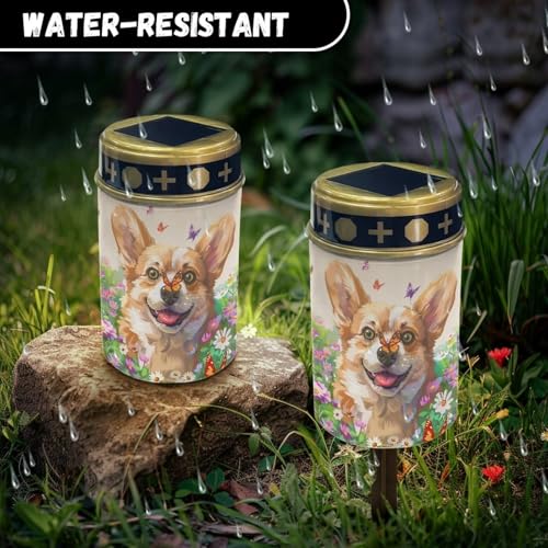 Image of Sweet Corgi Solar Grave Lights for Cemetery - Flameless Solar Powered Light for Prayer - Waterproof Decor Candle Lamp