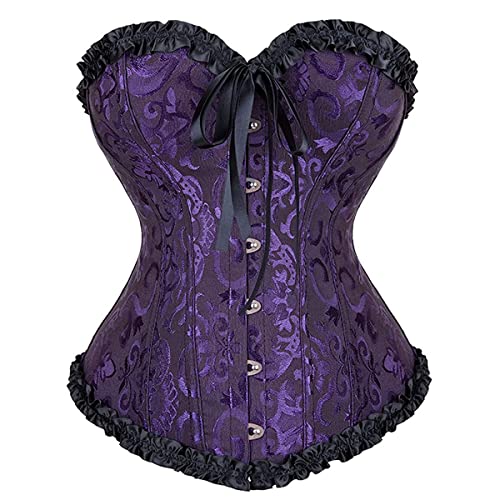 Grebrafan Corset Broderie Mariage Bustier Top Classique Grande Taille (EUR(32-34) S,Violet Noir)