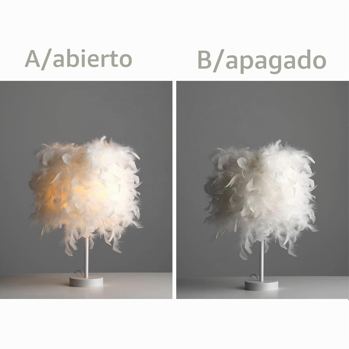 Paquete de 2 lámparas de mesa de plumas Lámpara de mesilla de noche Lámpara de mesilla de noche Base blanca con bombilla de 3 W para sala de estar, dormitorio, decoración del hogar, S