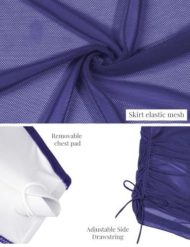 Image of VIMPUNEC Women Sexy One Piece Swim Dress Tummy Control Swimsuits One Shoulder Mesh Bathing Suit Skirts