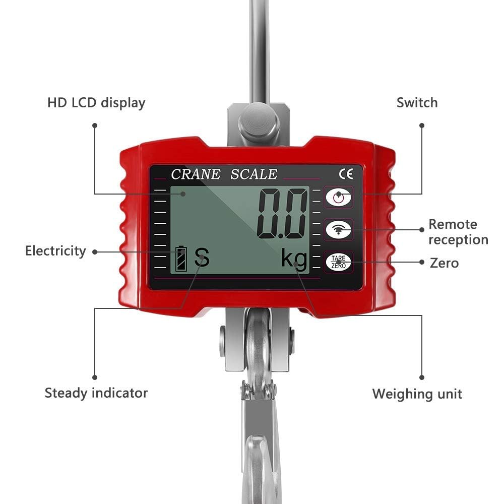 Hängewaage Digitalgewicht 2200lbs/1000kg Industriell Kranwaage Hochleistungs-Hängewaage für Bauernhöfe Tragbare elektronische Hängewaage 1T