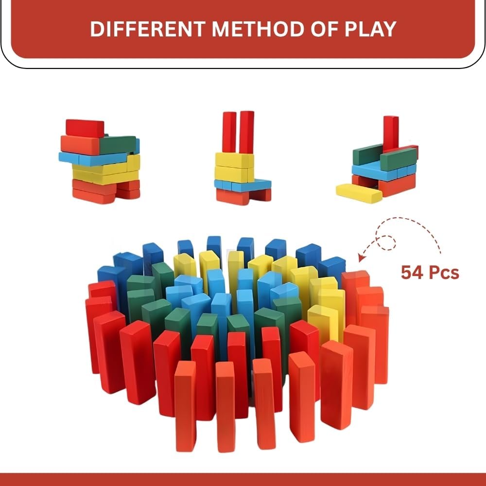 HERBASTRY 54 Pcs Printed Educational Wooden Stacking Tumbling Tower Blocks Toys, Building Blocks for Kids with Dice -Multi 2