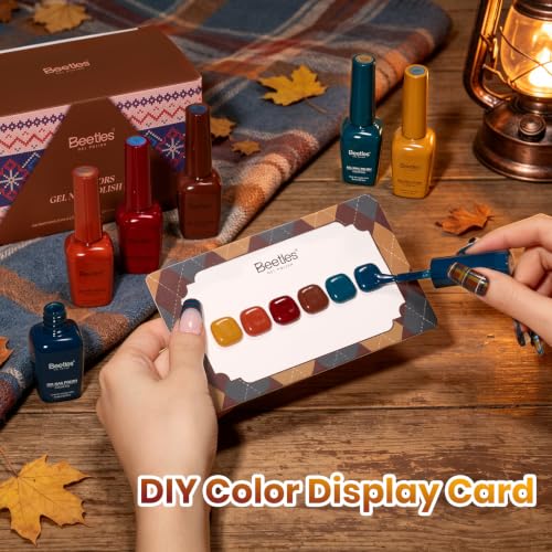 Image of Beetles Fall Gel Nail Polish Set - Vintage Wilds, 6 Colors Fall Gel Polish Set | Fall Nail Art with 2-In-1 Nail Art Pen, Button, Color Card, Soak-Off UV LED, Long-Lasting for Salon, DIY & Holiday Manicures