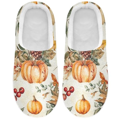 JUNZAN Autumn Pumpkins Nuts Leaves Womens Cotton Slippers Comfy Memory Foam Ladies Slippers for Hospital Birthday Presents 6-7