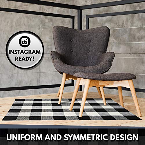 Nanta Cotton Buffalo Plaid Rug 27.5 X 43 Inches Washable Black And White Buffalo Check Rug For Layered Door Mat Indoor Outdoor #TOP3