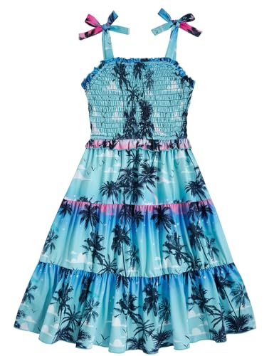 Kids4ever Girls Spaghetti Strap Dress 6-12Y Kids Sleeveless Cami Dresses Summer Beach Smocked Tiered Sundress with Pockets