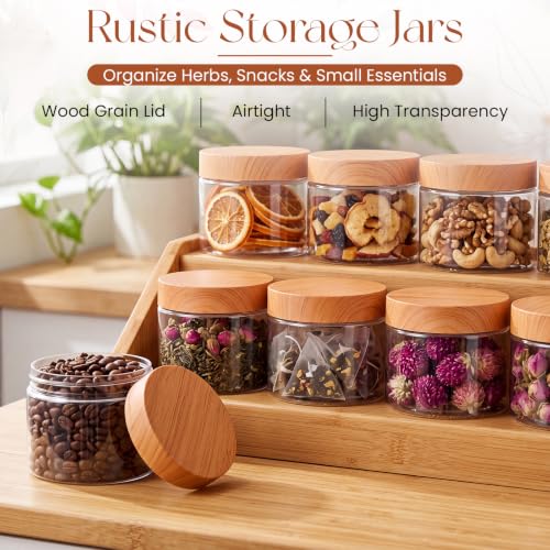 Image of Patelai 4 Pcs Plastic Jars Wide Mouth with Lids,4 Ounce,Wood