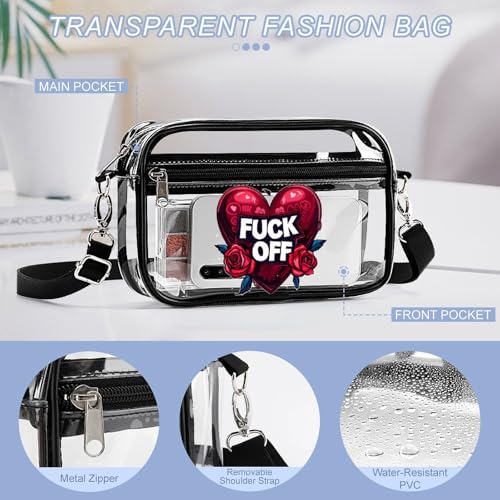 Fuck Off Clear Bag PVC Clear Crossbody Purse Bag Transparent Shoulder Handbag with Adjustable Strap4