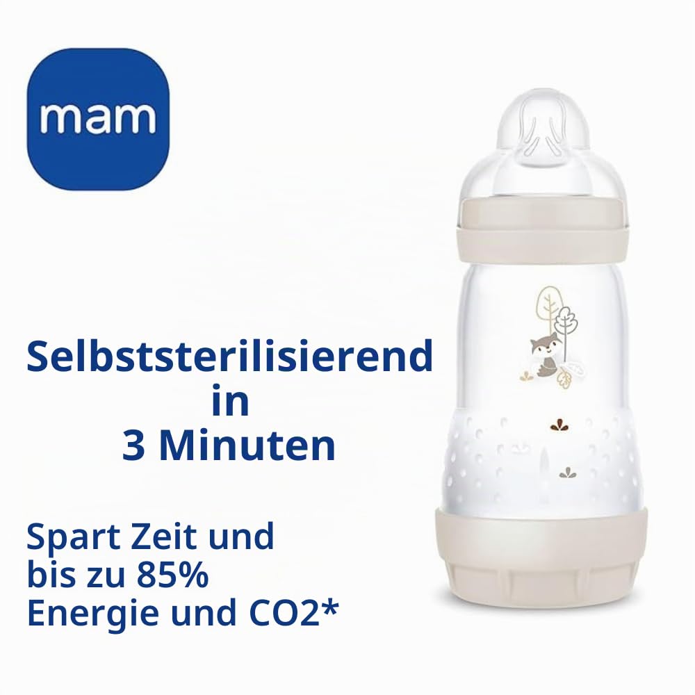MAM Easy Start Babyflasche 320 ml (2er-Set), Set mit 2 Anti-Kolik-Flaschen zum Stillen, reduziert Luftblasen und das Risiko von Koliken, Babyzubehör ab 4 Monaten mit Sauger Größe 3, Lila